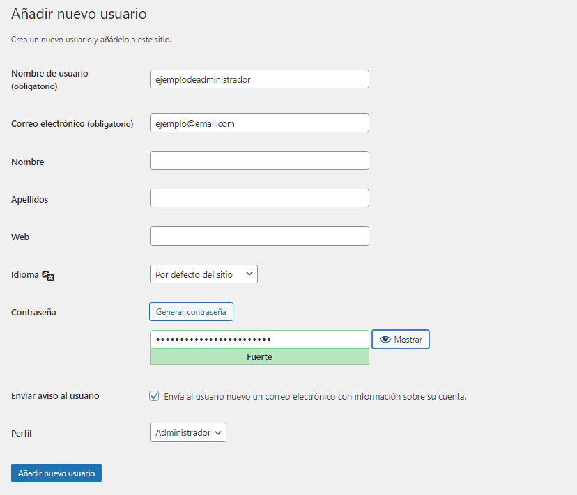 A&ntilde;adir nuevo usuario como administrador en WordPress