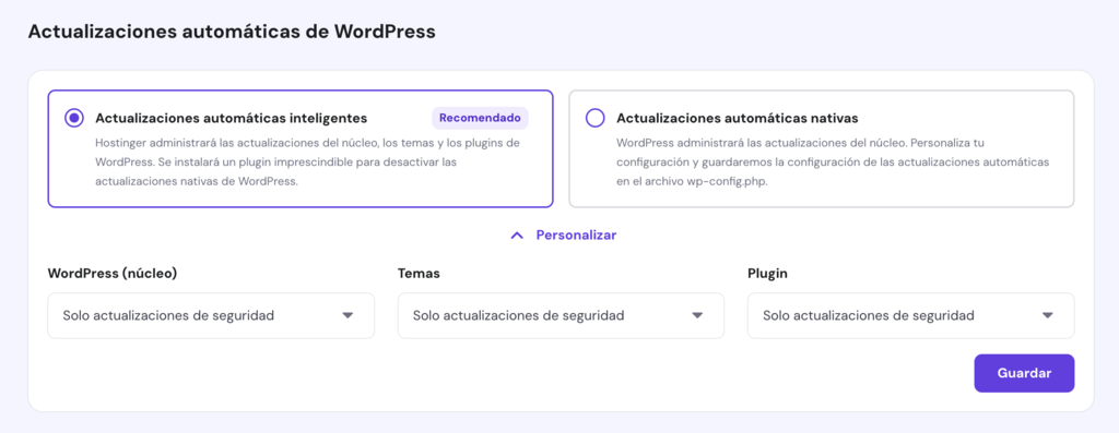 Actualizaciones autom&aacute;ticas inteligentes de WordPress