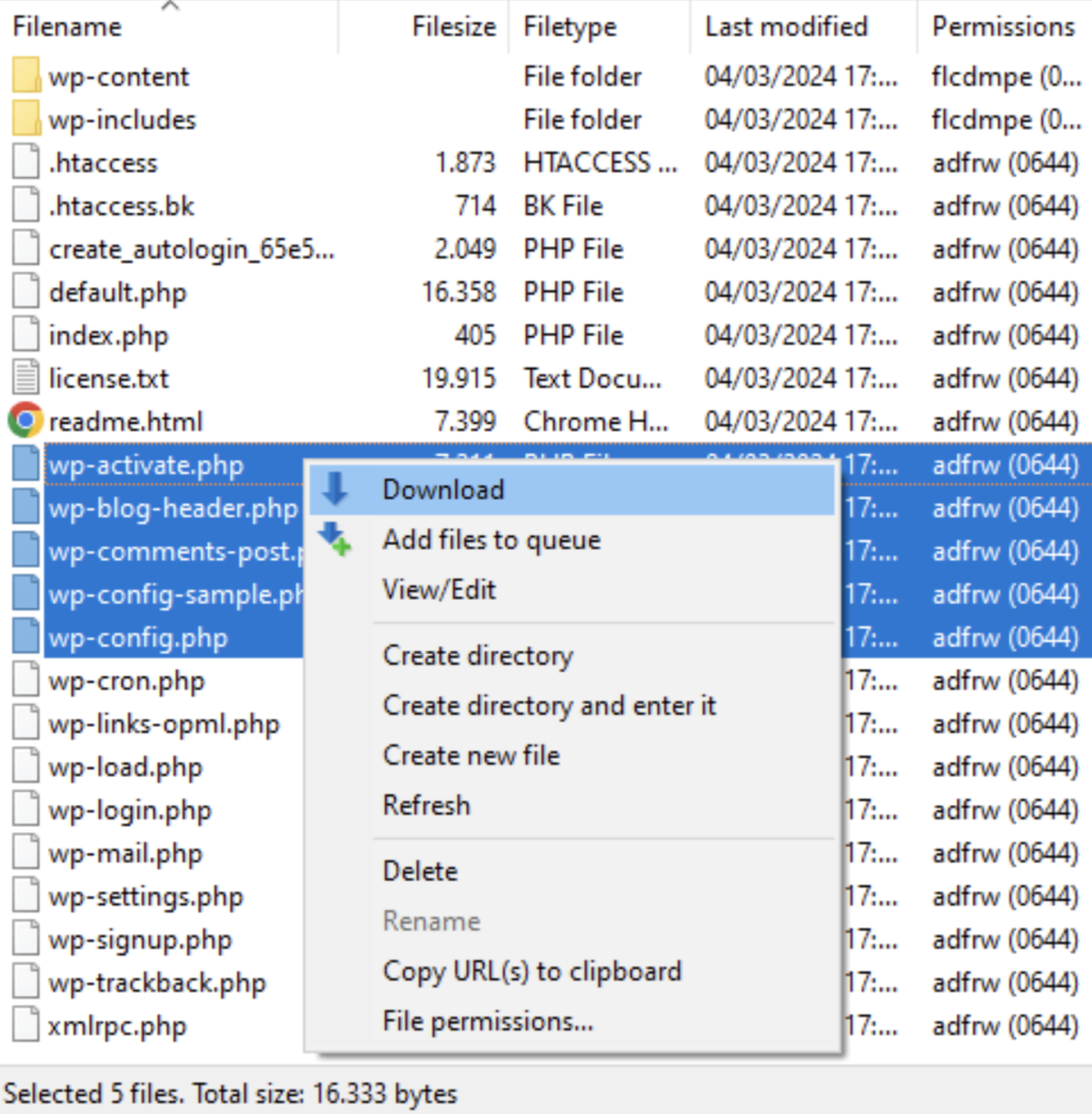 Drectorios del panel derecho de FileZilla