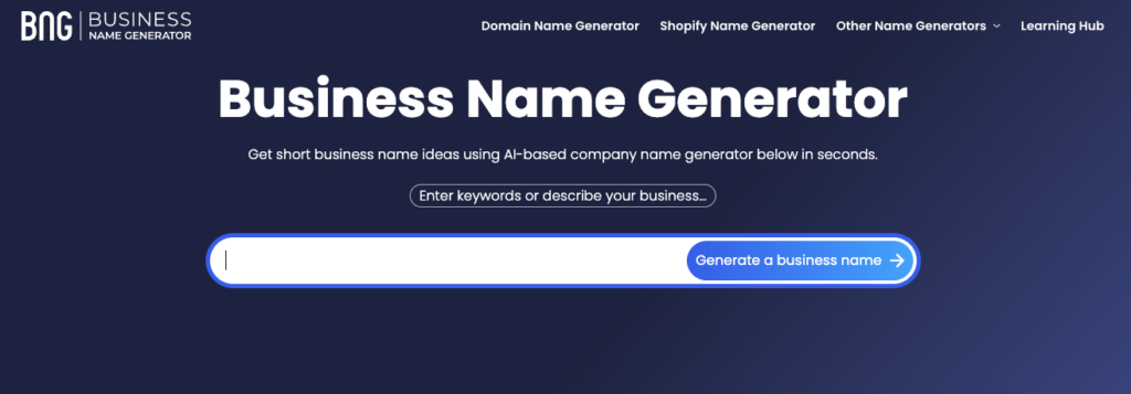BNG Business Name Generator with a search field